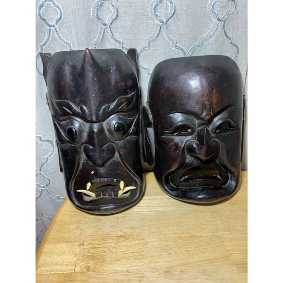 Unknown Accessories - Vintage Asian hand carved masks tiki bar man cave